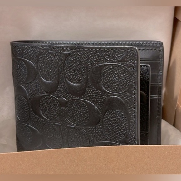 Coach Men’s Wallet 3-in-1 Black Leather Embossed. COACH box, bag, & sticker seal - Picture 2 of 11